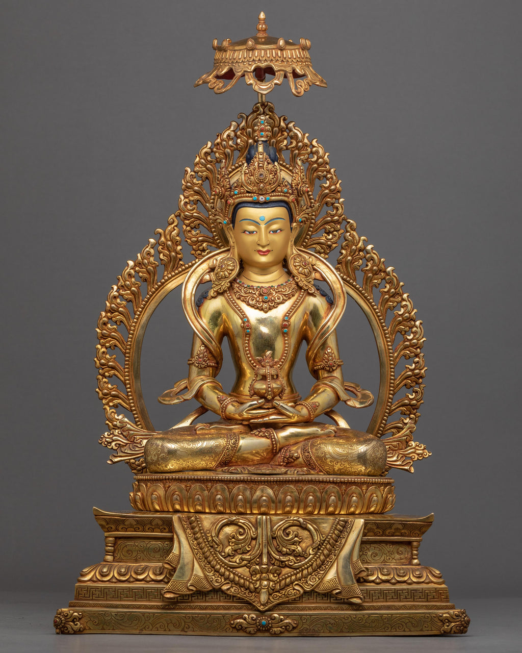 Gold-Gilded Statue For Amitayus Sutra Practice | Traditionally Hand Ca