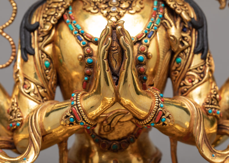 Chenrezig Statue | Avalokiteshvara Gold Plated Statue | Tibetan Buddhist Art