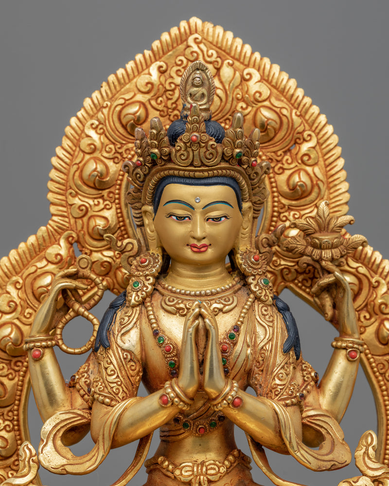 Traditional Buddhist Statue For Avalokiteshvara Chant | Bodhisattva Chenrezig Sculpture