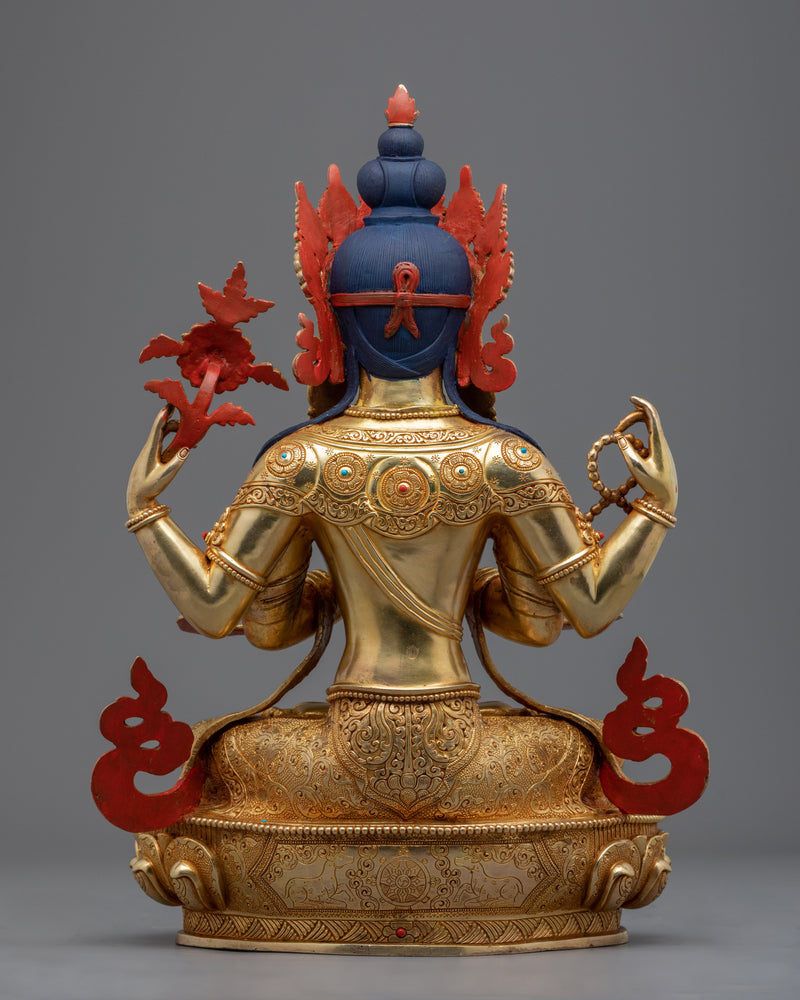 Statue Of Chenrezig | 24-Karat Gold Gilded Buddhist Deity Figurine For Ritual