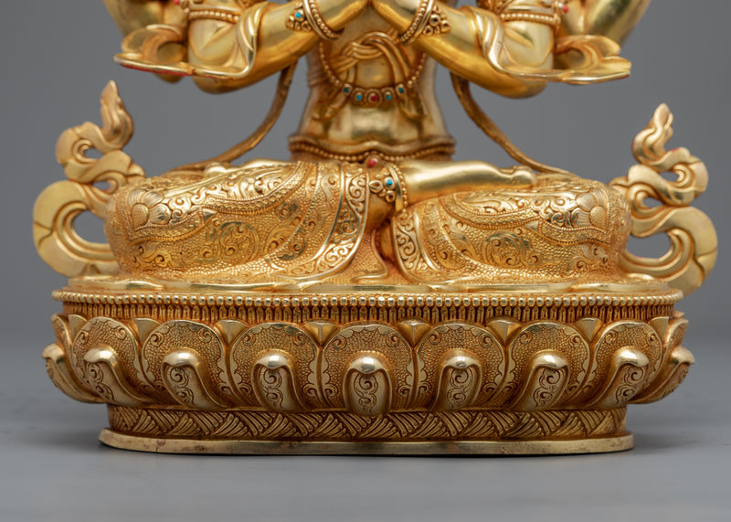 Statue Of Chenrezig | 24-Karat Gold Gilded Buddhist Deity Figurine For Ritual