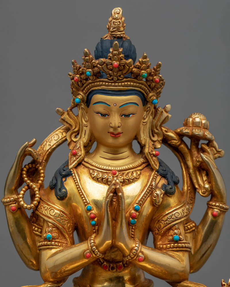 Namo Avalokiteshvara Statue | 24K Gold Hand Carved Statue