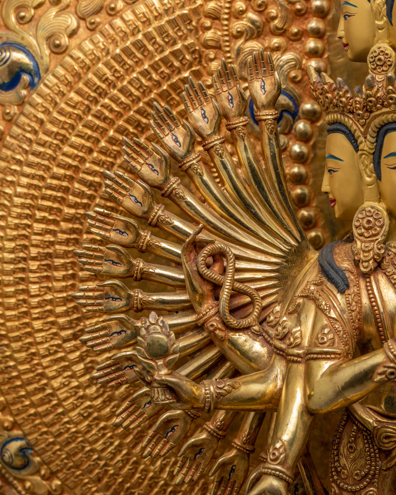 1000 Armed Chenrezig- Avalokiteshvara Statue | Gold Gilded Traditionally Hand Carved