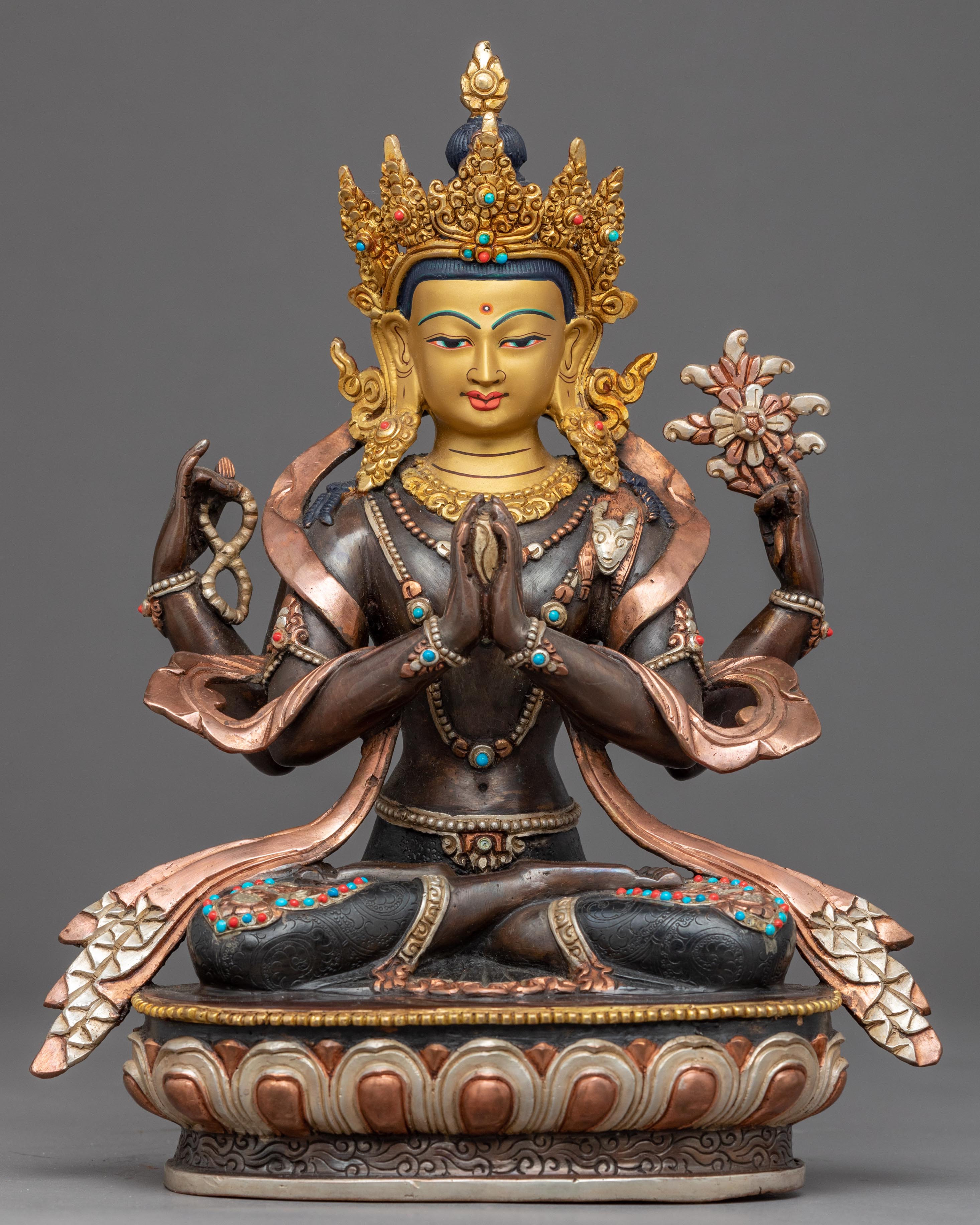 4 Armed Chenrezig Sculpture | Traditional Tibetan Art