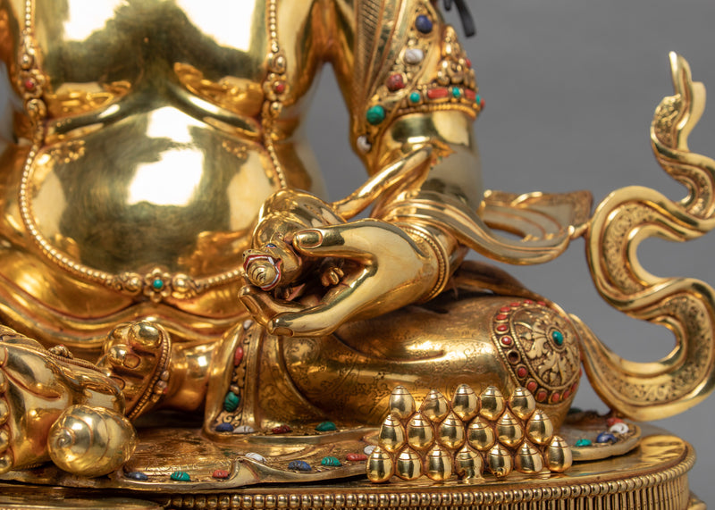 Wealth Deity Dzambhala, Fully Gold Plated Buddhist Statue From Nepal