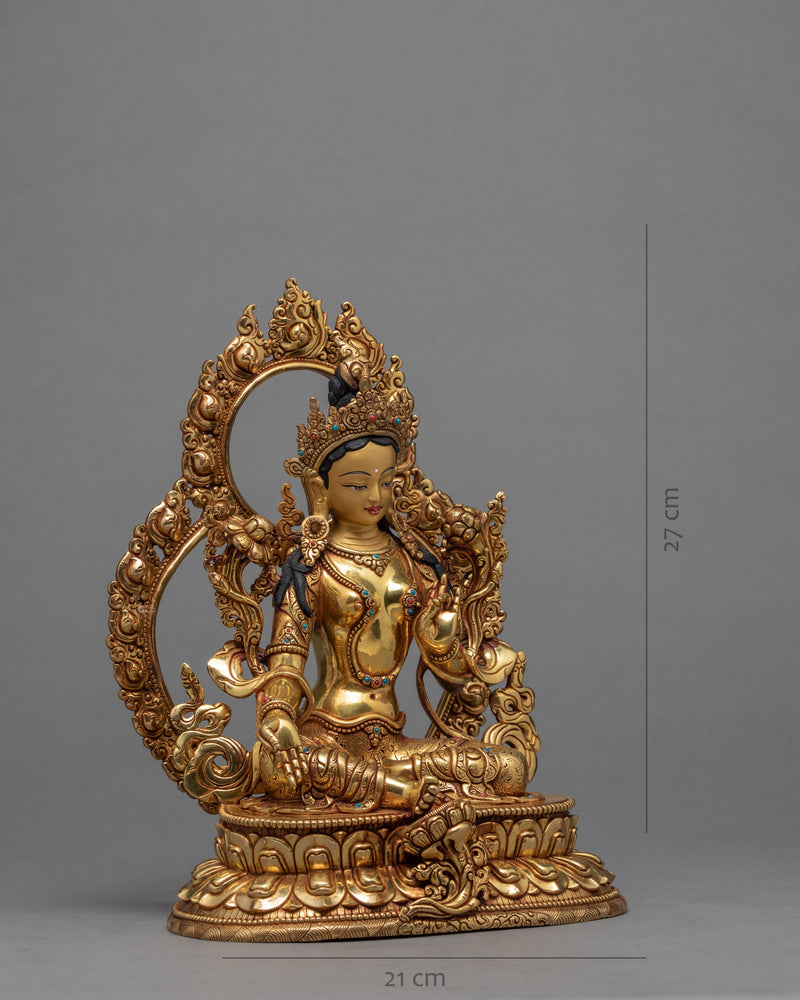 Green Tara Goddess | A Bodhisattva Statue | 24k Gold Handmade