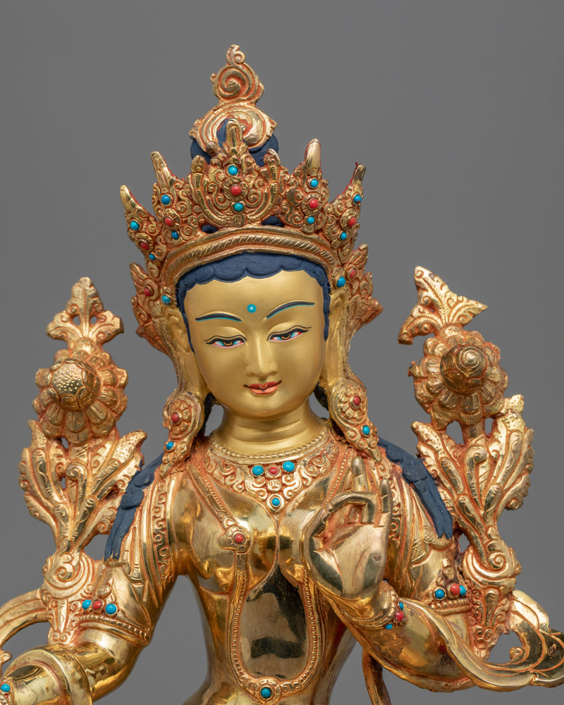 Statue For Green Tara Maa Mantra Benefits | Traditionally 24k Gold Gilded