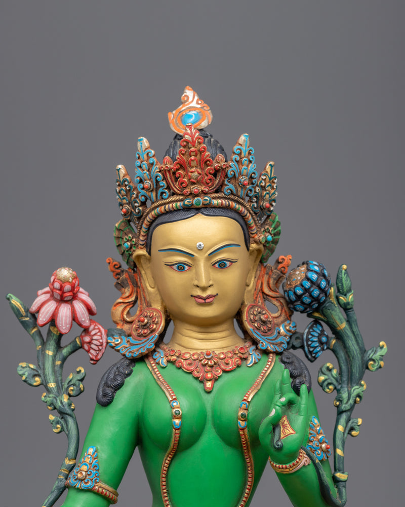 Statue For Buddhist Green Tara Mantra Practise | Buddhist Deity Figurine For Ritual