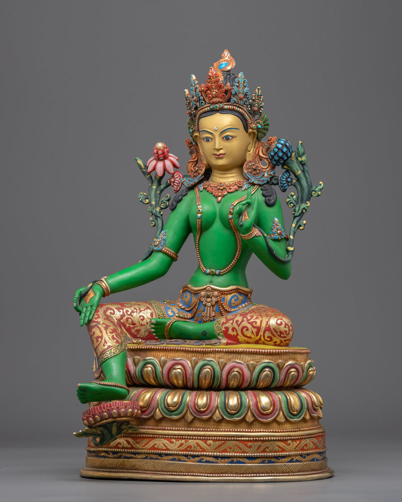 Statue For Buddhist Green Tara Mantra Practise | Buddhist Deity Figurine For Ritual