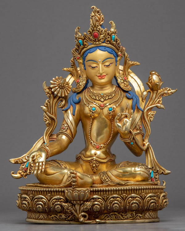 Green Tara Gold Gilded Sculpture