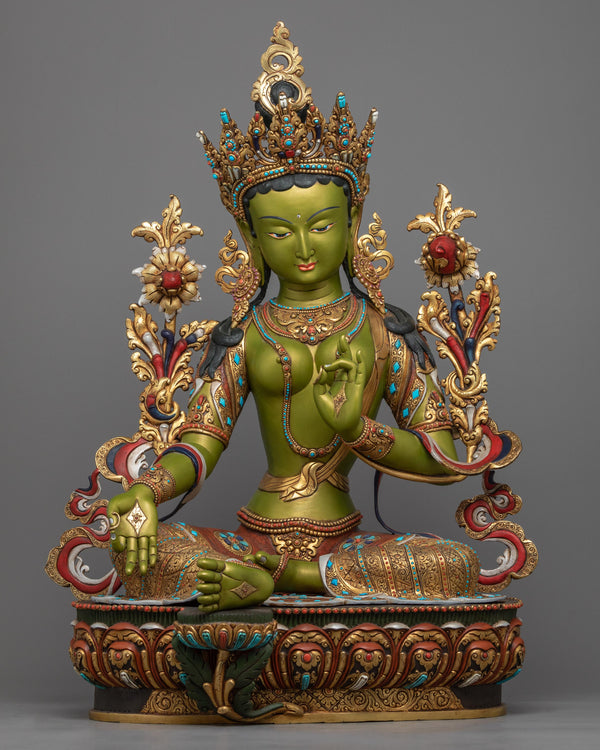 Goddess Green Tara Mantra Practice Sculpture | Rare Traditional Himalayan Art