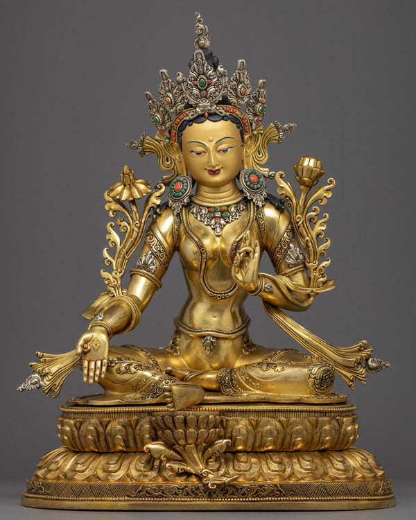 Green Tara Gold Sculpture