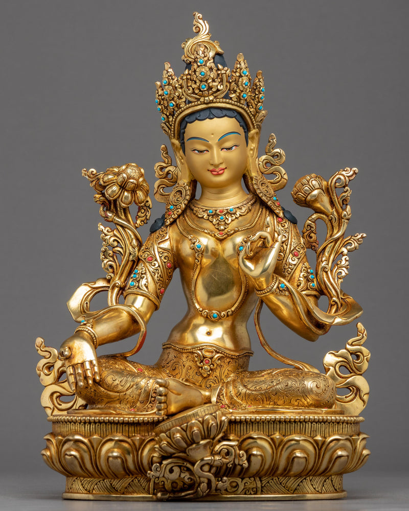 Green Tara Lotus Sculpture