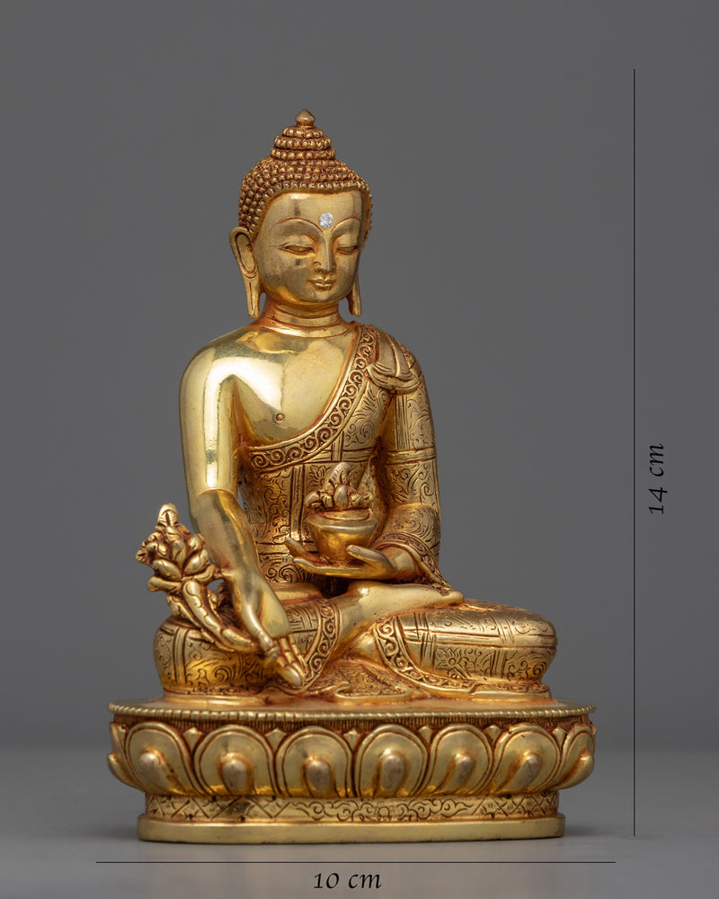 Gold Statue For Benefits Of Medicine Buddha Mantra | Bhaisajyaguru The Medicine Buddha Figurine