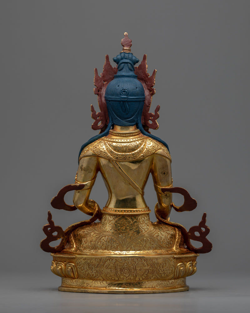 Statue of Seated Buddha Akshobhya | Himalayan Gold Gilded Statuette