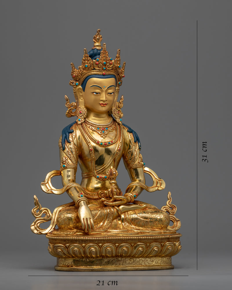 Statue of Seated Buddha Akshobhya | Himalayan Gold Gilded Statuette