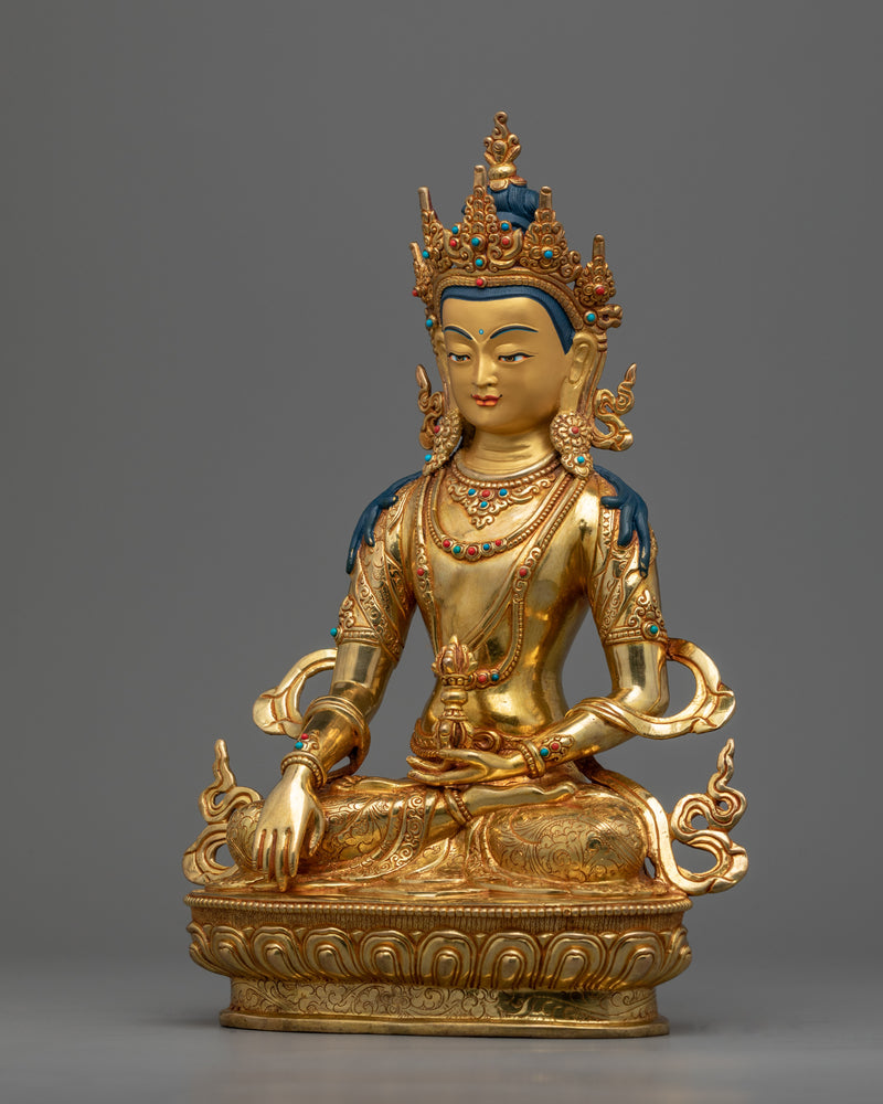 Statue of Seated Buddha Akshobhya | Himalayan Gold Gilded Statuette