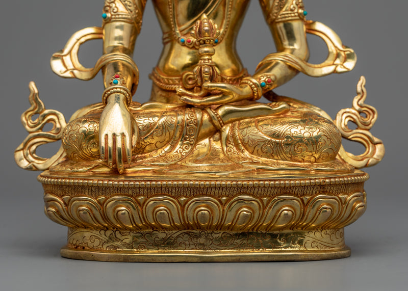 Statue of Seated Buddha Akshobhya | Himalayan Gold Gilded Statuette