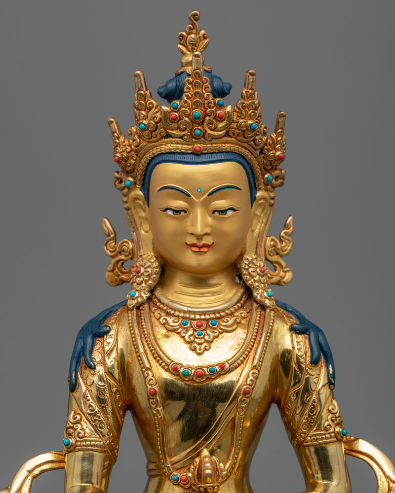 Statue of Seated Buddha Akshobhya | Himalayan Gold Gilded Statuette