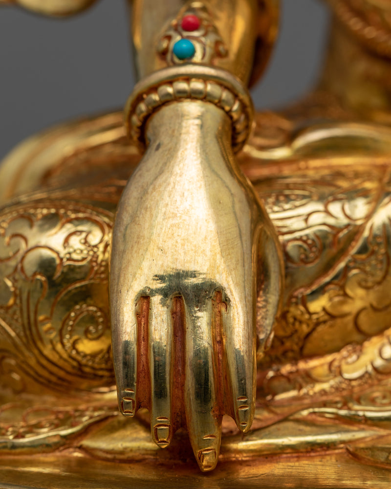 Statue of Seated Buddha Akshobhya | Himalayan Gold Gilded Statuette