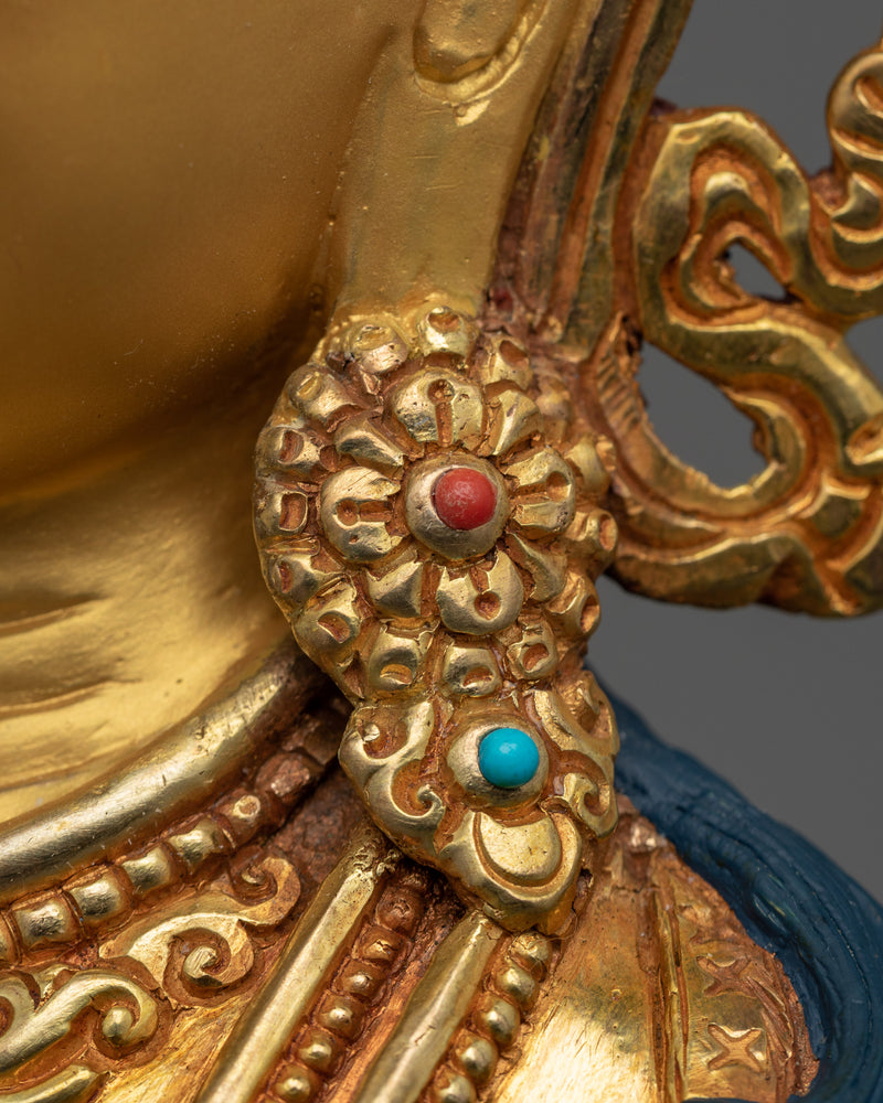 Statue of Seated Buddha Akshobhya | Himalayan Gold Gilded Statuette