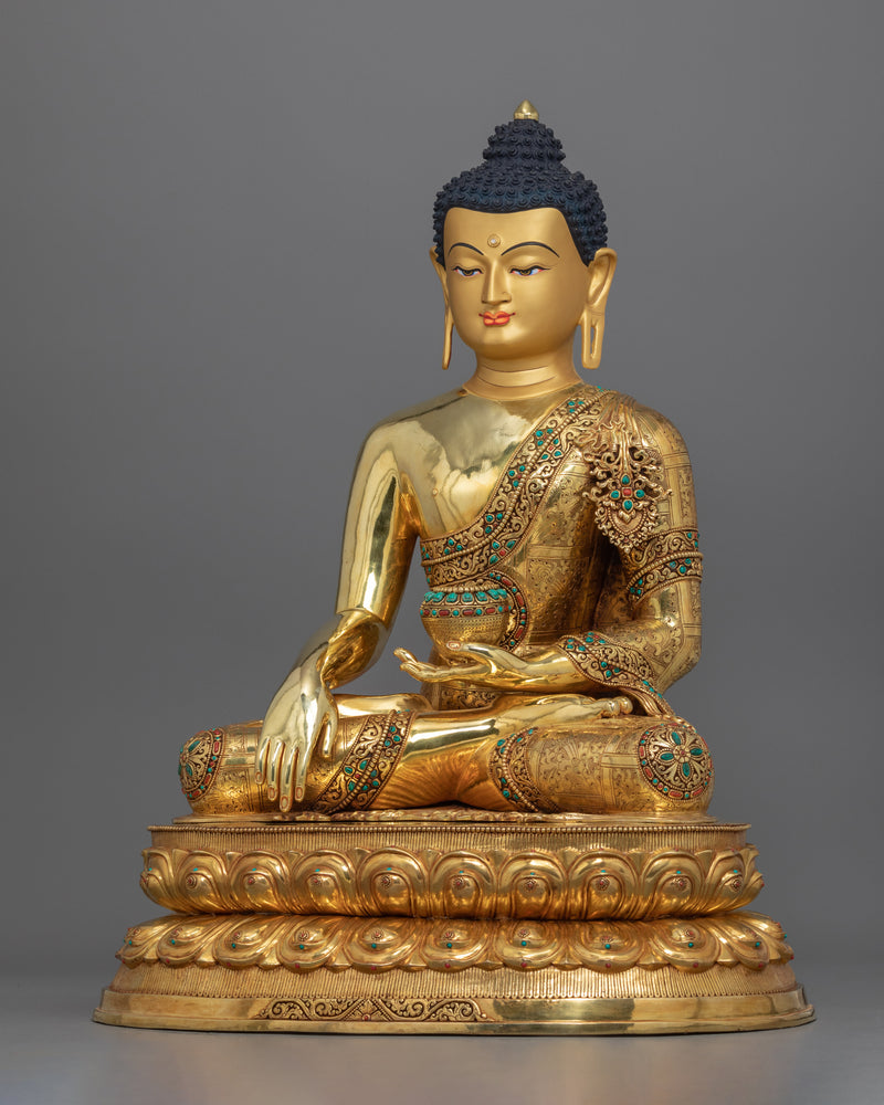 Traditional Gold-Gilded Buddha Gotama Statue | 24K Gold Hand-Carved Scultpture