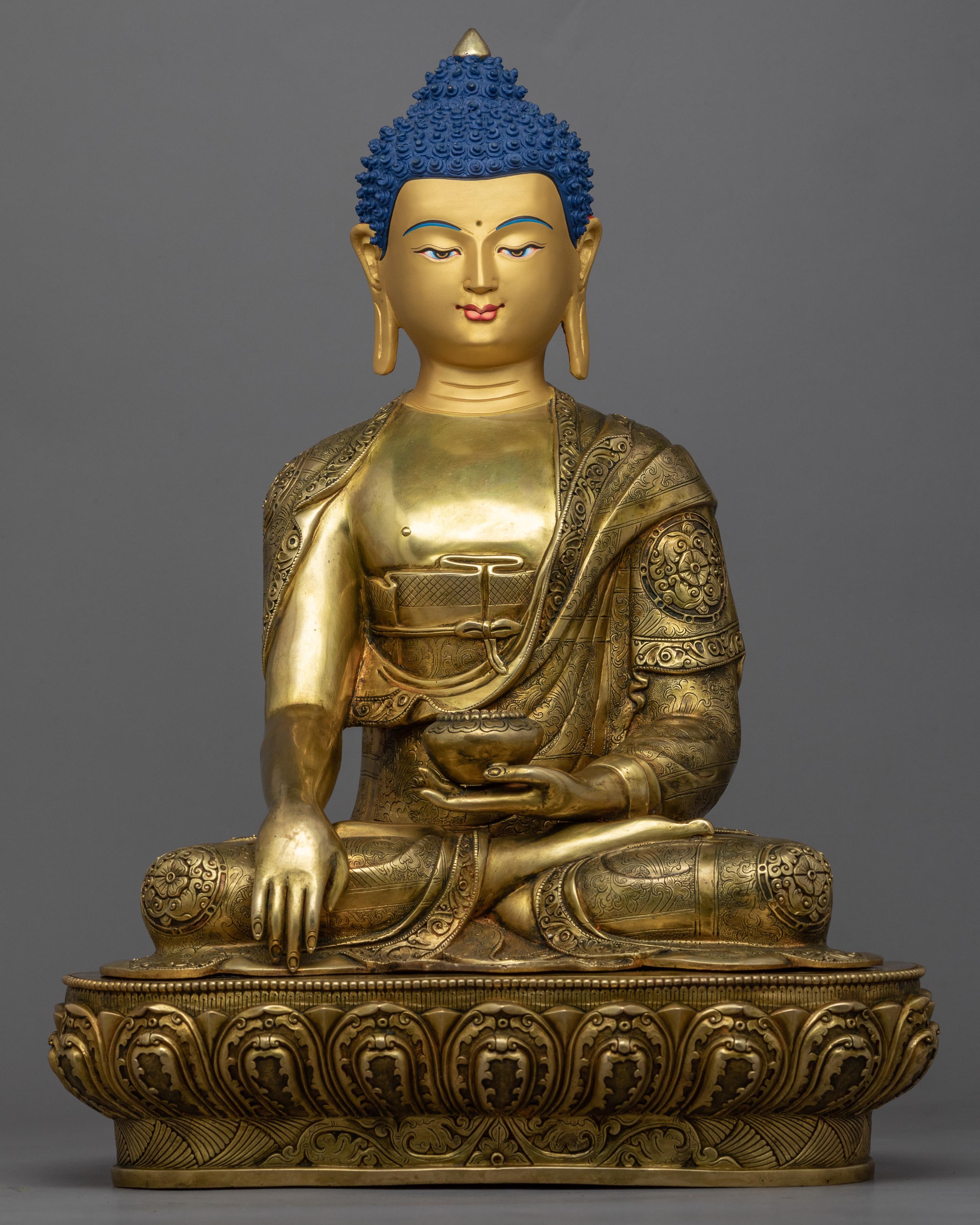 Shakyamuni Buddha Aarti Statue | Gold-Plated Himalayan Artwork