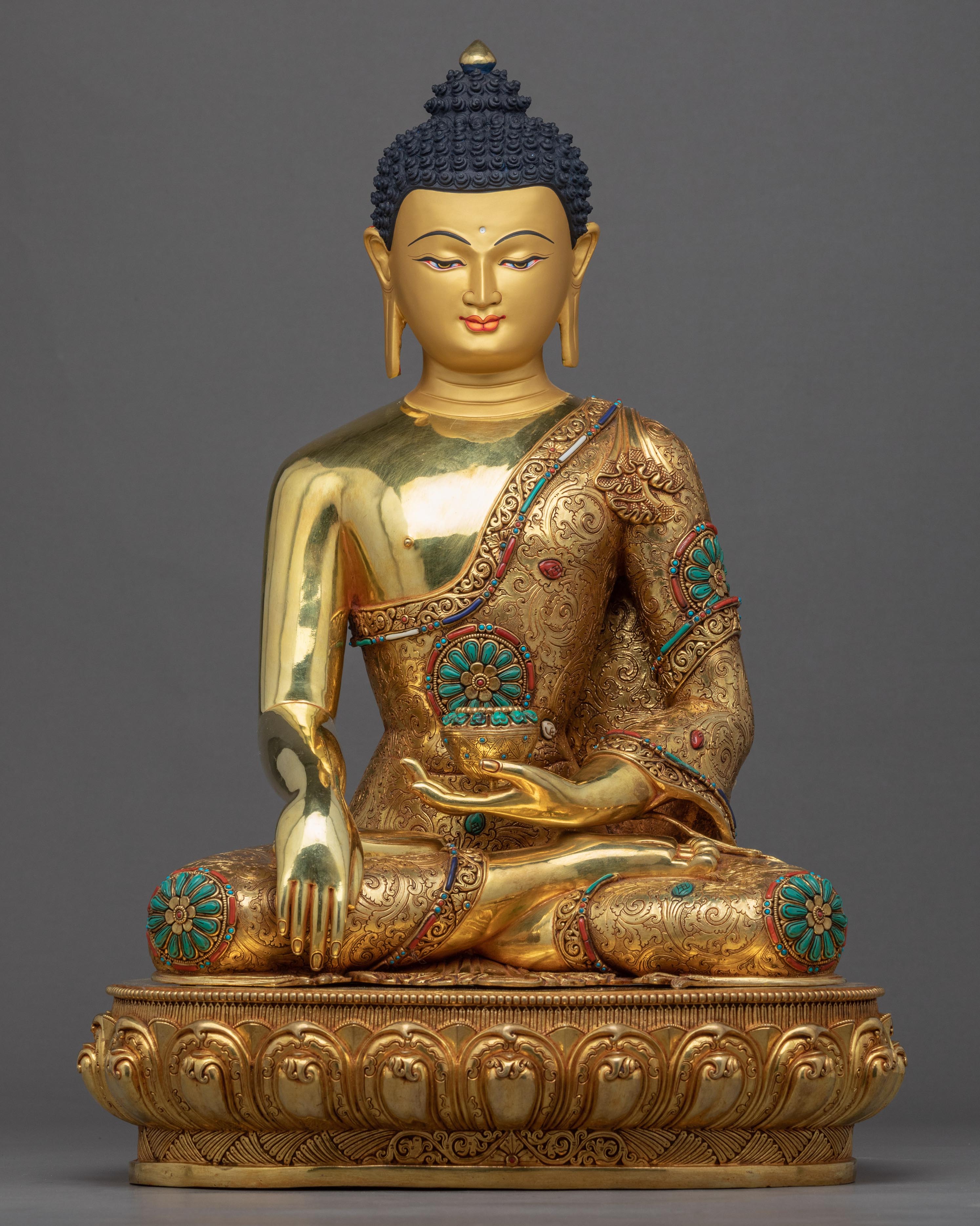 Giant Hand-Carved Buddha Guide Sculpture | Gold Gilded Statue For Medi