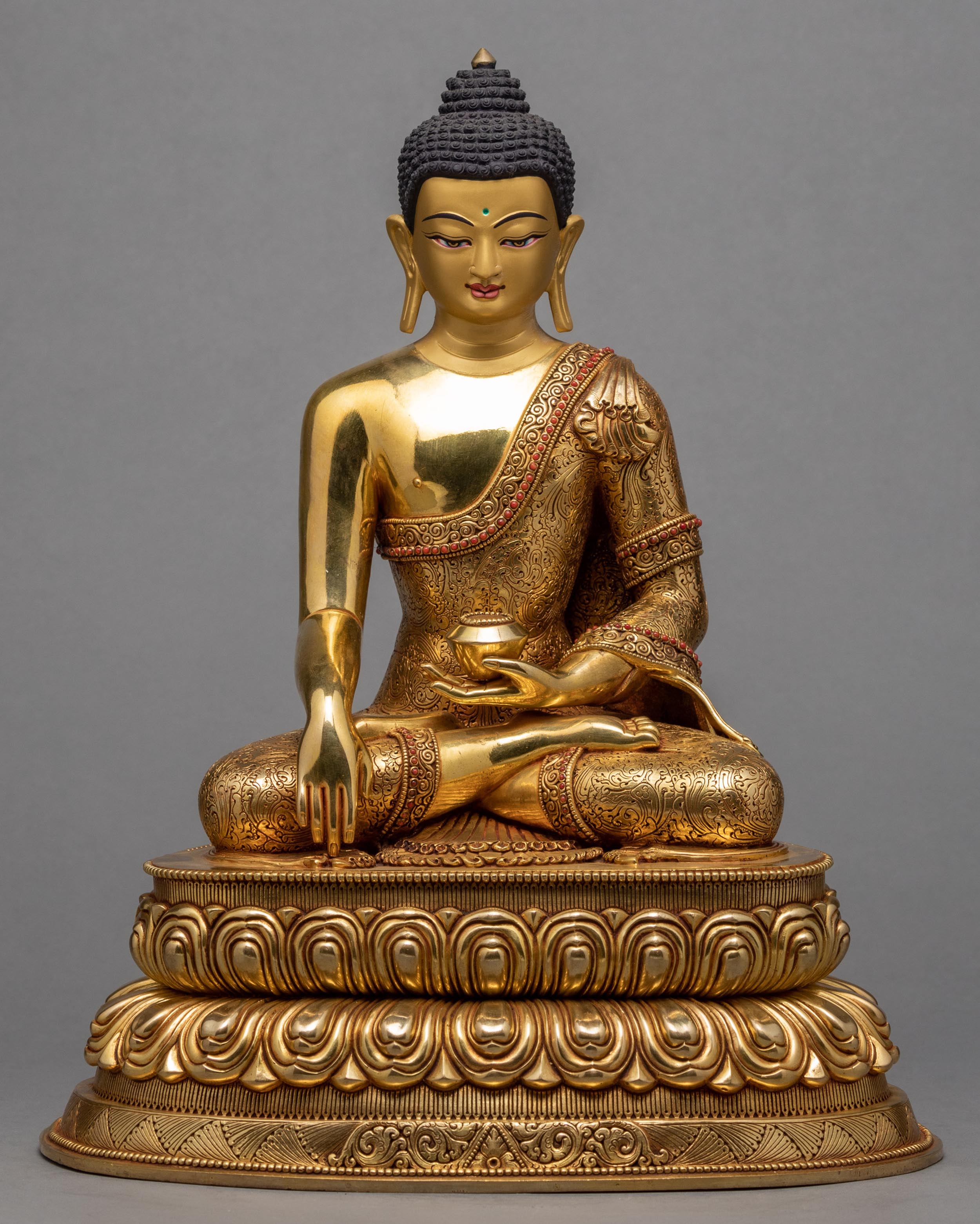 Seated Shakyamuni Buddha | 24k Gold Plated Himalayan statue