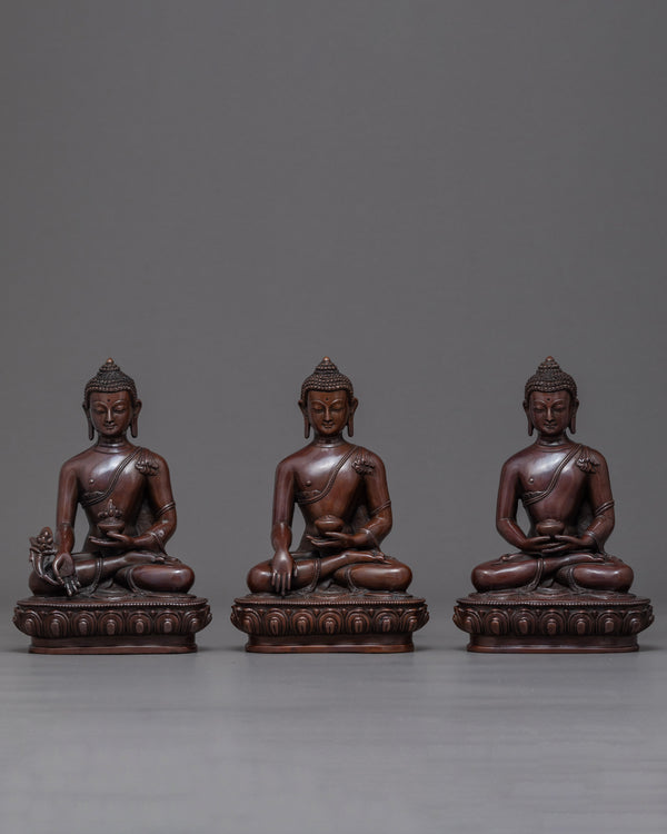 Three Buddha Copper Statue Set