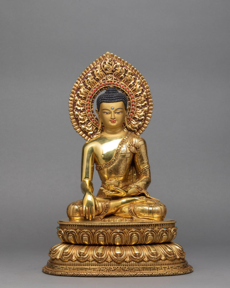 Shakyamuni Buddha with Disciples Shariputra & Maudgalyayana, Traditional Gold Buddha Statue